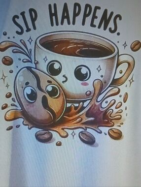 Sip Happens Cute Coffee Cup Tee - Brown & Cream Graphic